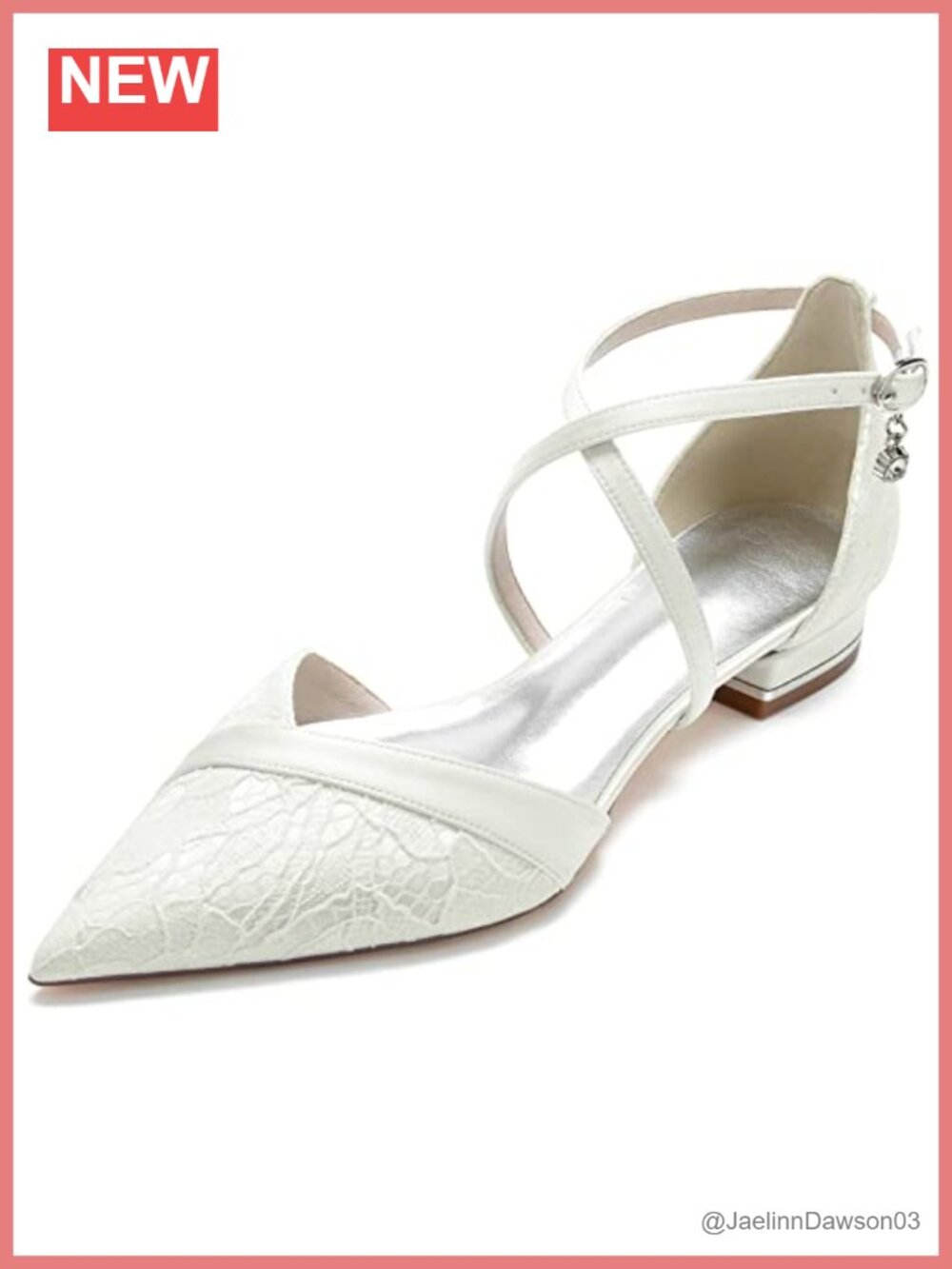 Lace Wedding Flats for Bride Pointed Toe Strappy Low Heels